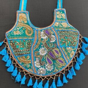 Embroidered Blue and Gold Women's Bag